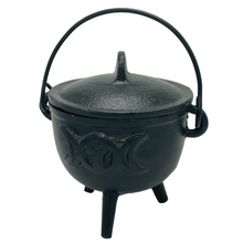 Load image into Gallery viewer, Black Triple Moon Cast Iron Cauldron (Assorted)