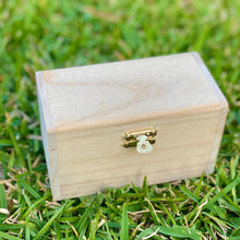 Load image into Gallery viewer, Wooden box with a gold lock on grass