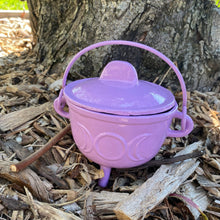 Load image into Gallery viewer, Triple Moon Cast Iron Coloured Cauldron - Medium (Assorted)