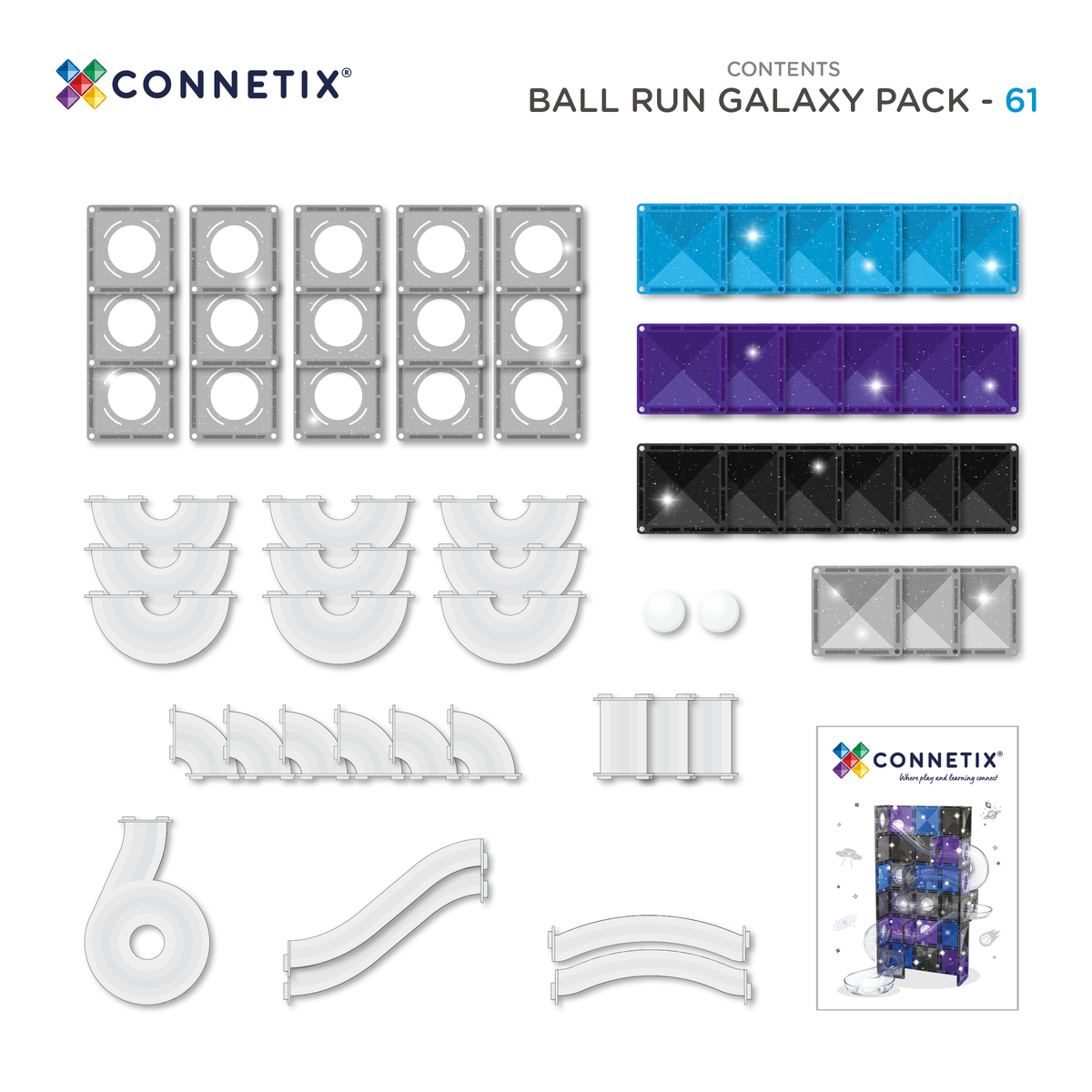 Connetix 61pc Ball Run Glitter Galaxy Pack