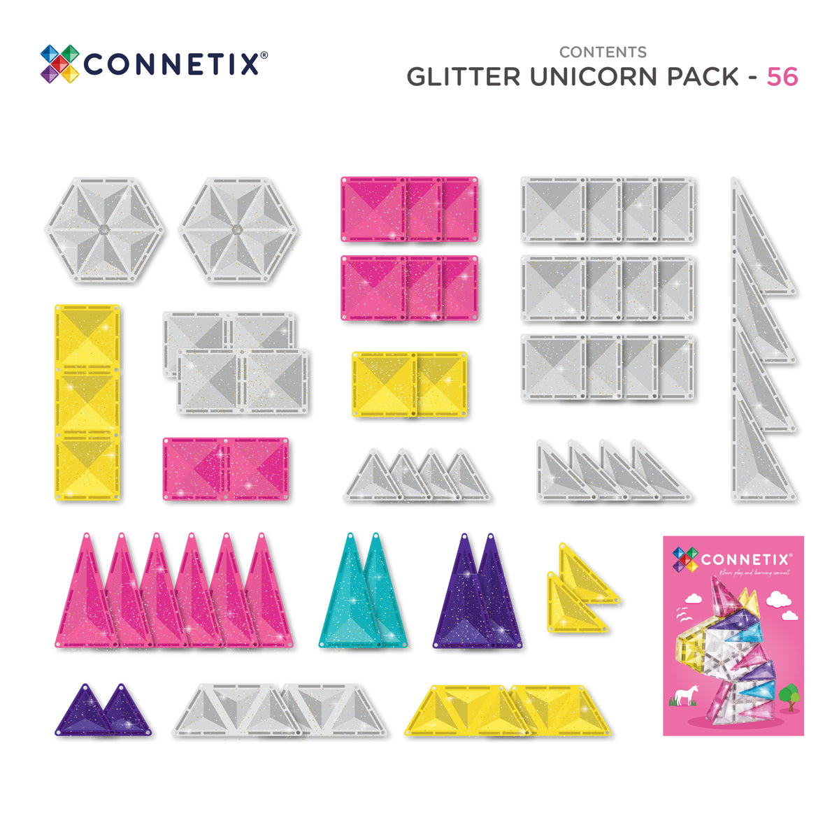 Connetix 56pc Glitter Unicorn Pack