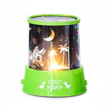 Load image into Gallery viewer, Green children's night light with star and dinosaur patterns on a white background