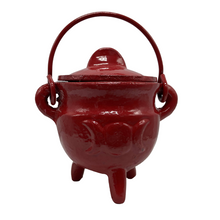 Load image into Gallery viewer, Triple Moon Cast Iron Coloured Cauldron - Small (Assorted)