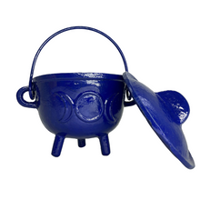 Load image into Gallery viewer, Triple Moon Cast Iron Coloured Cauldron - Medium (Assorted)