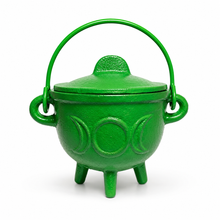Load image into Gallery viewer, Triple Moon Cast Iron Coloured Cauldron (Assorted) - Medium