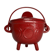 Load image into Gallery viewer, Triple Moon Cast Iron Coloured Cauldron - Medium (Assorted)