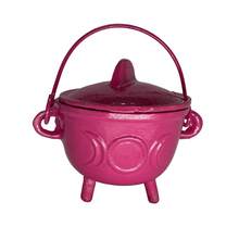 Load image into Gallery viewer, Triple Moon Cast Iron Coloured Cauldron - Medium (Assorted)