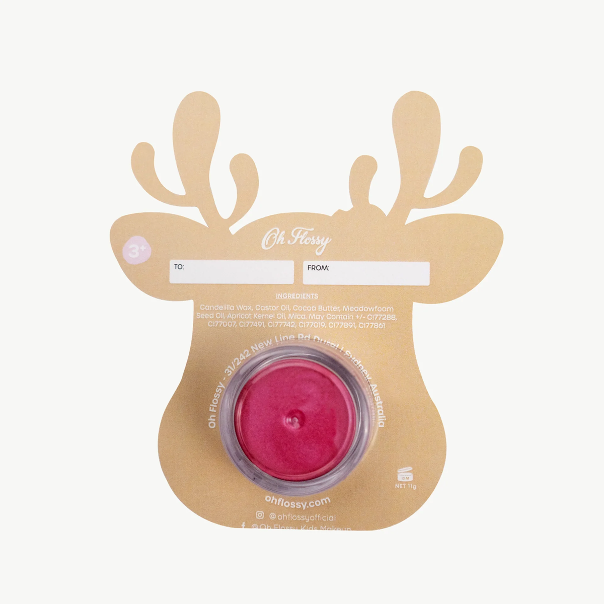 Oh Flossy Lipstick Stocking Stuffer - Rudolph Pink Ears w/ Flowers