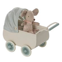 Load image into Gallery viewer, Maileg Pram with Baby Mouse Mint