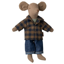 Load image into Gallery viewer, Maileg Brown Checked Shirt and Pants Dad Mouse