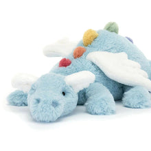 Load image into Gallery viewer, Plush toy dragon with colorful accents on a white background