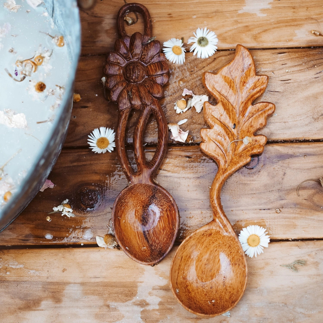 Wooden Hand-Carved Leaf Spoon