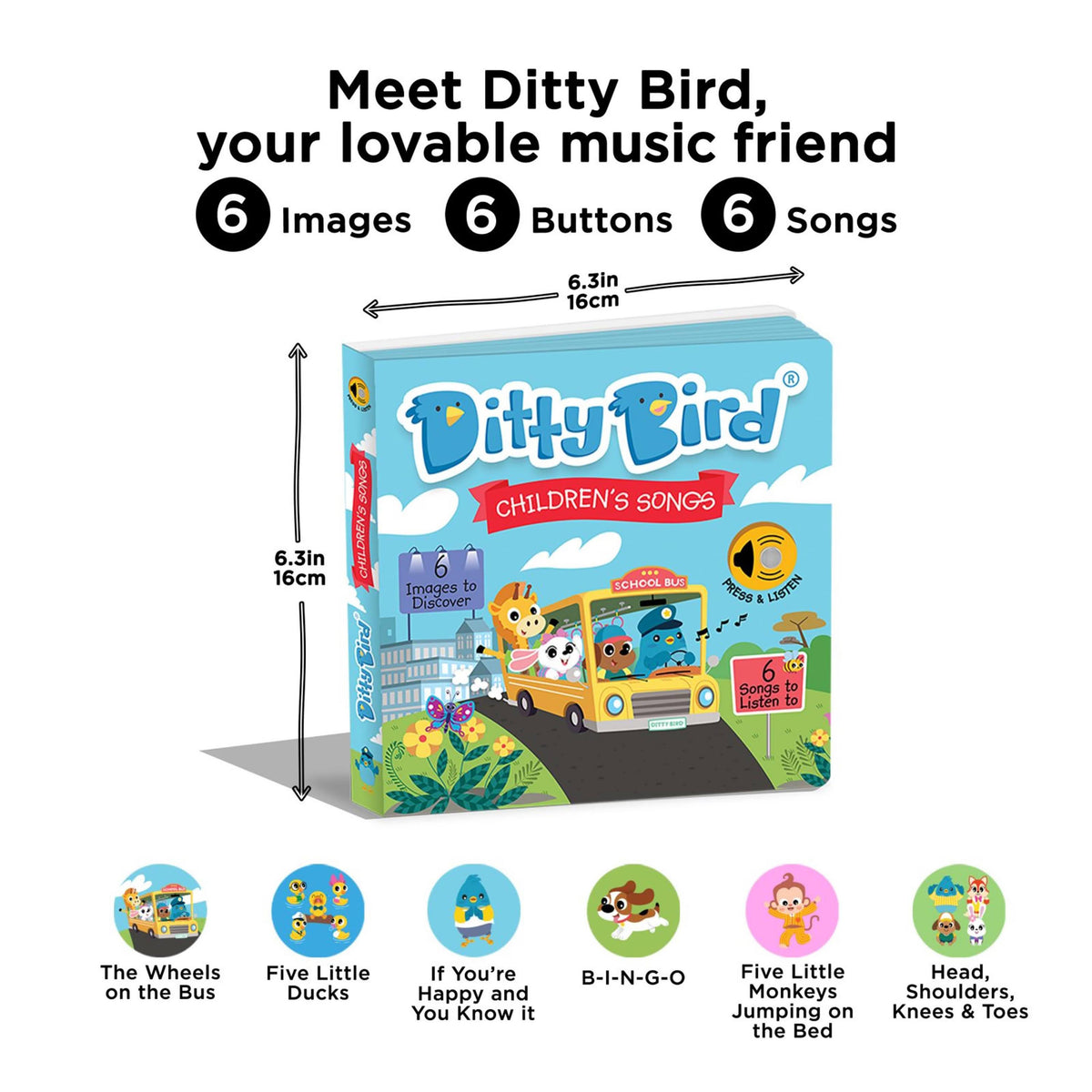 Ditty Bird Children's Songs Board Book (Rechargeable)