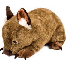 Load image into Gallery viewer, A life-size plush toy of a wombatic animal, with brown fur and smaller legs, designed to look like a Wombat.
