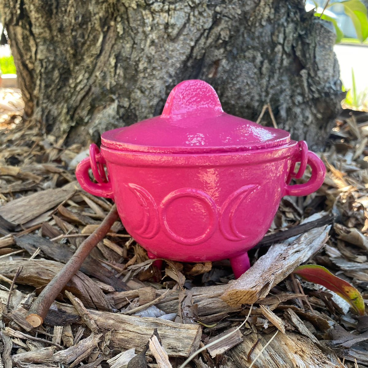Triple Moon Cast Iron Coloured Cauldron (Assorted) - Medium