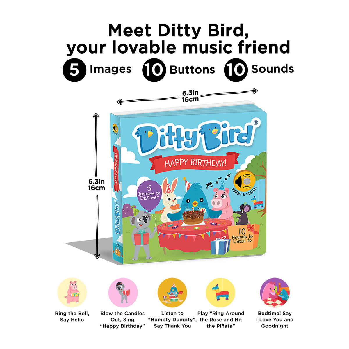 Ditty Bird Happy Birthday Board Book (Rechargeable)