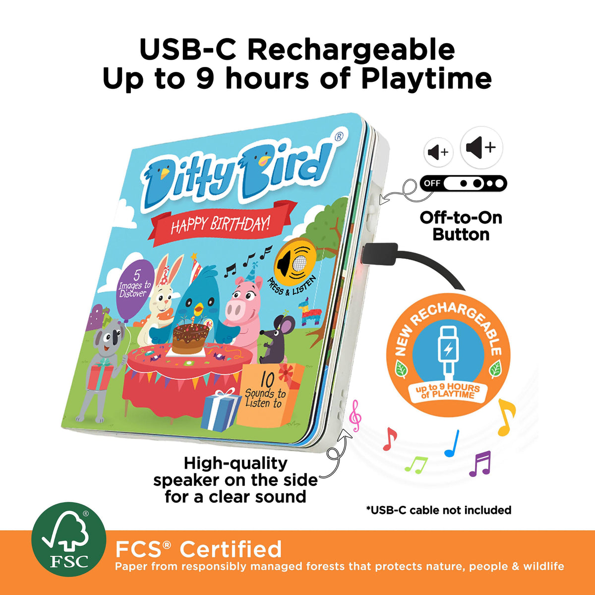 Ditty Bird Happy Birthday Board Book (Rechargeable)