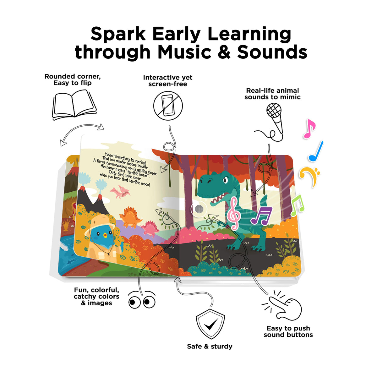 Ditty Bird Dinosaur Sounds Board Book (Rechargeable)