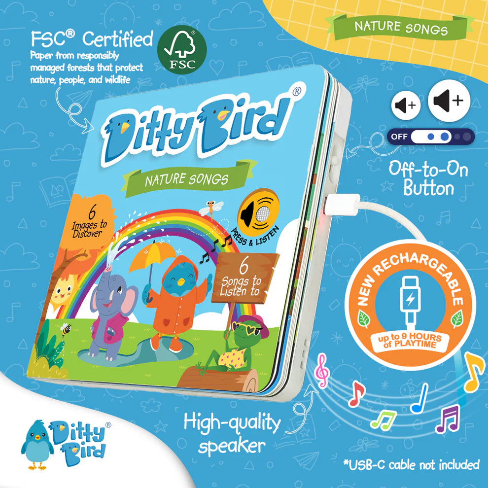 Ditty Bird Nature Songs Board Book (Rechargeable)