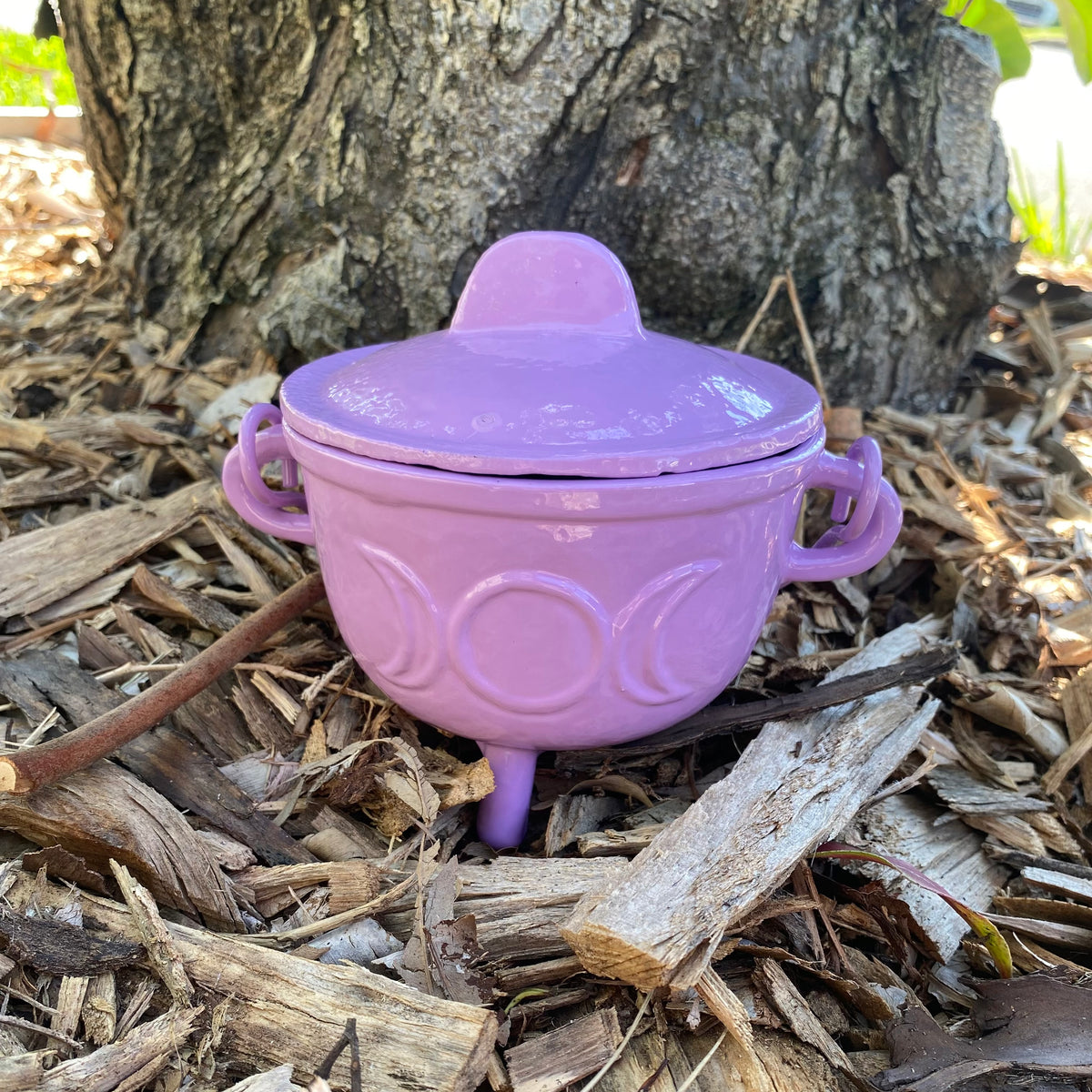 Triple Moon Cast Iron Coloured Cauldron (Assorted) - Medium