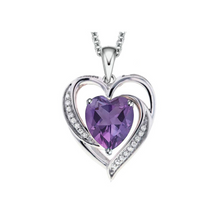 Load image into Gallery viewer, Sterling Silver Purple &amp; White CZ Heart Pendant
