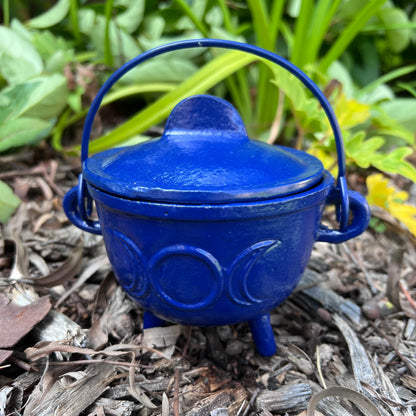 Triple Moon Cast Iron Coloured Cauldron (Assorted) - Medium