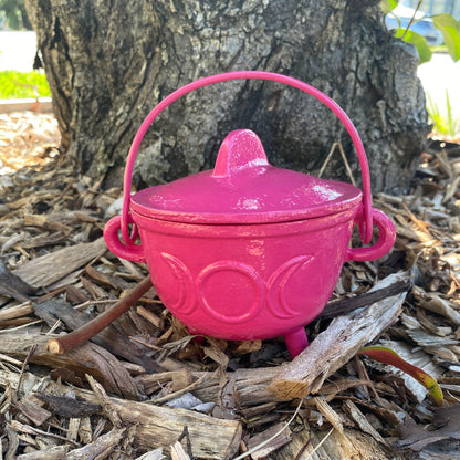 Triple Moon Cast Iron Coloured Cauldron (Assorted) - Medium