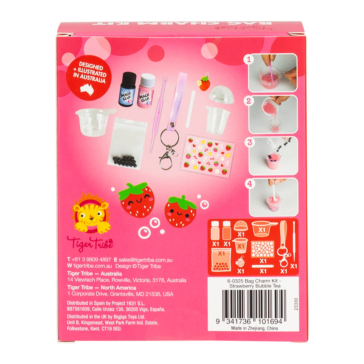Tiger Tribe Bag Charm Kit - Strawberry Bubble Tea ** FINAL SALE **