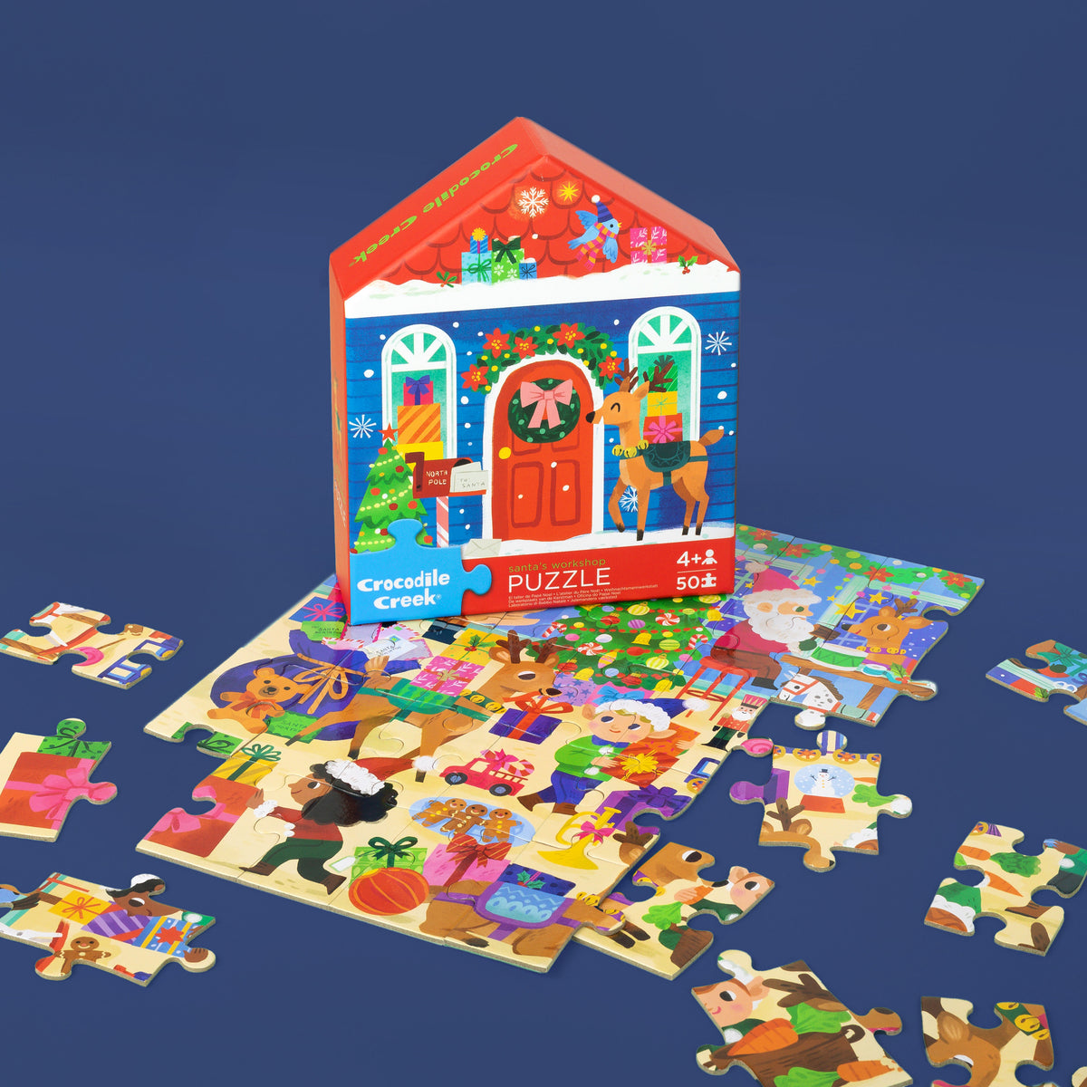 Crocodile Creek Flat House Puzzle 50pc - Santa's Workshop