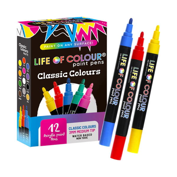 Life of Colour Classic Colours Acrylic Paint Pens (3mm Medium Tip)