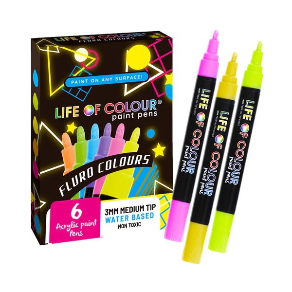 Life of Colour Fluoro Colours Acrylic Paint Pens (3mm Medium Tip)