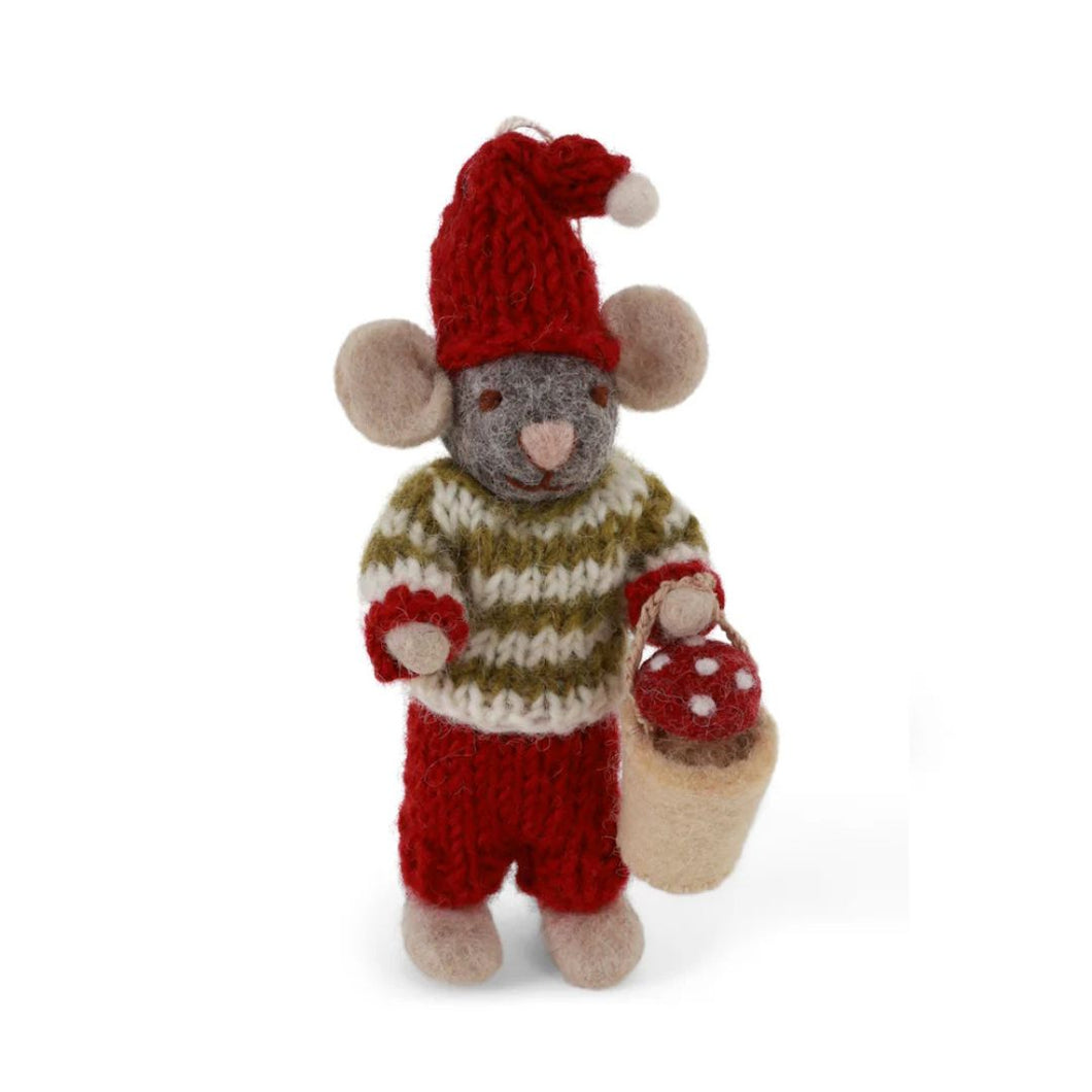 Gry & Sif Mouse Boy Small Grey with Mushroom Bucket