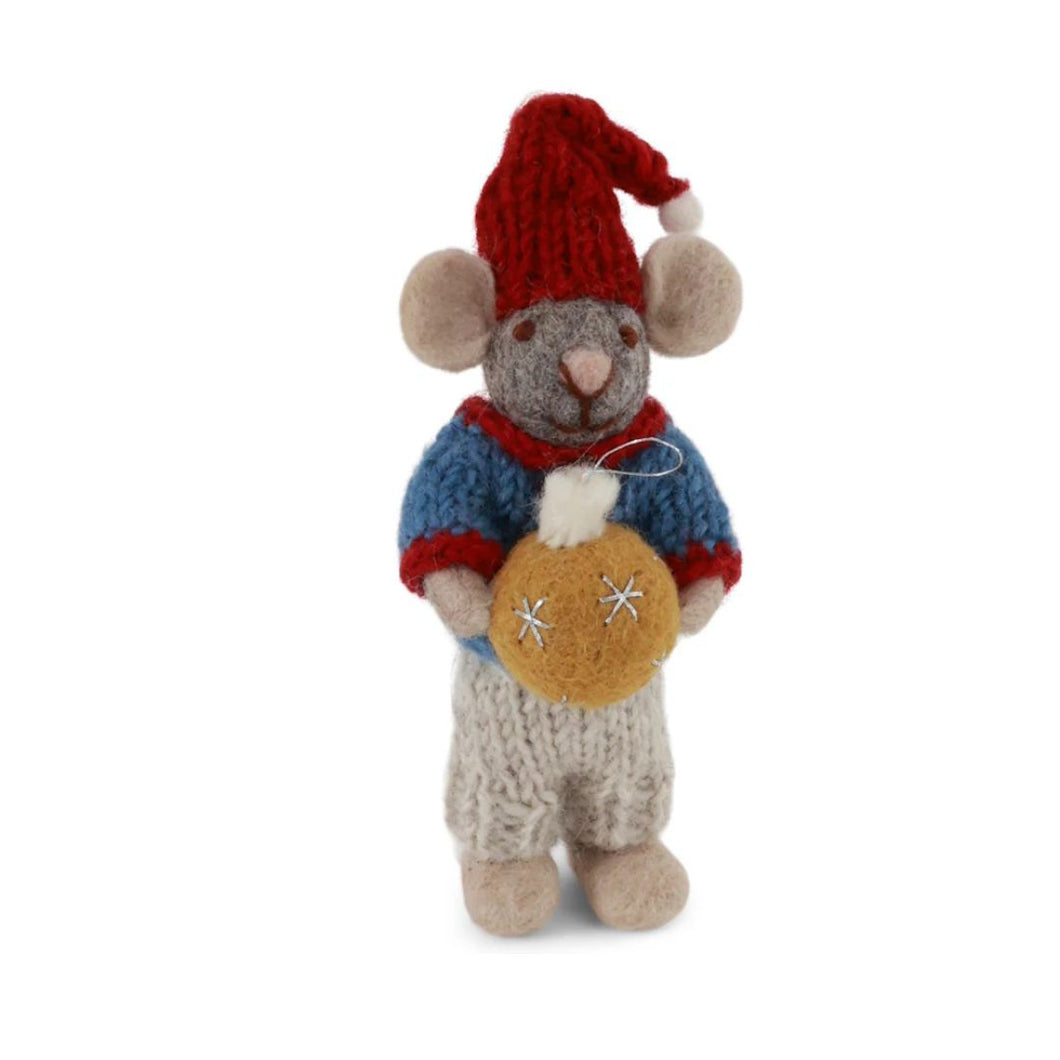 Gry & Sif Mouse Boy Small Grey with Bauble