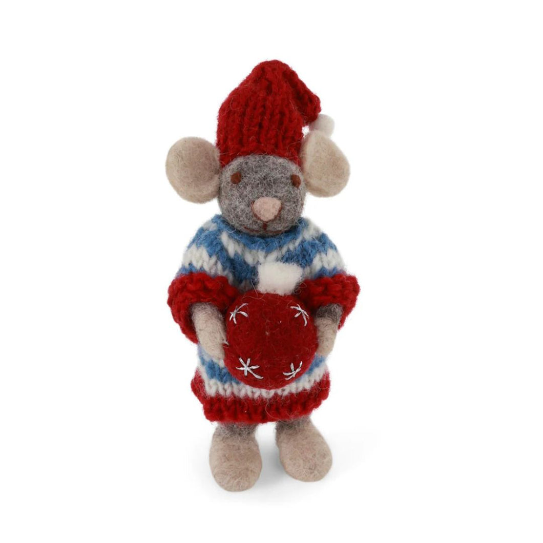 Gry & Sif Mouse Girl Small Grey with Bauble