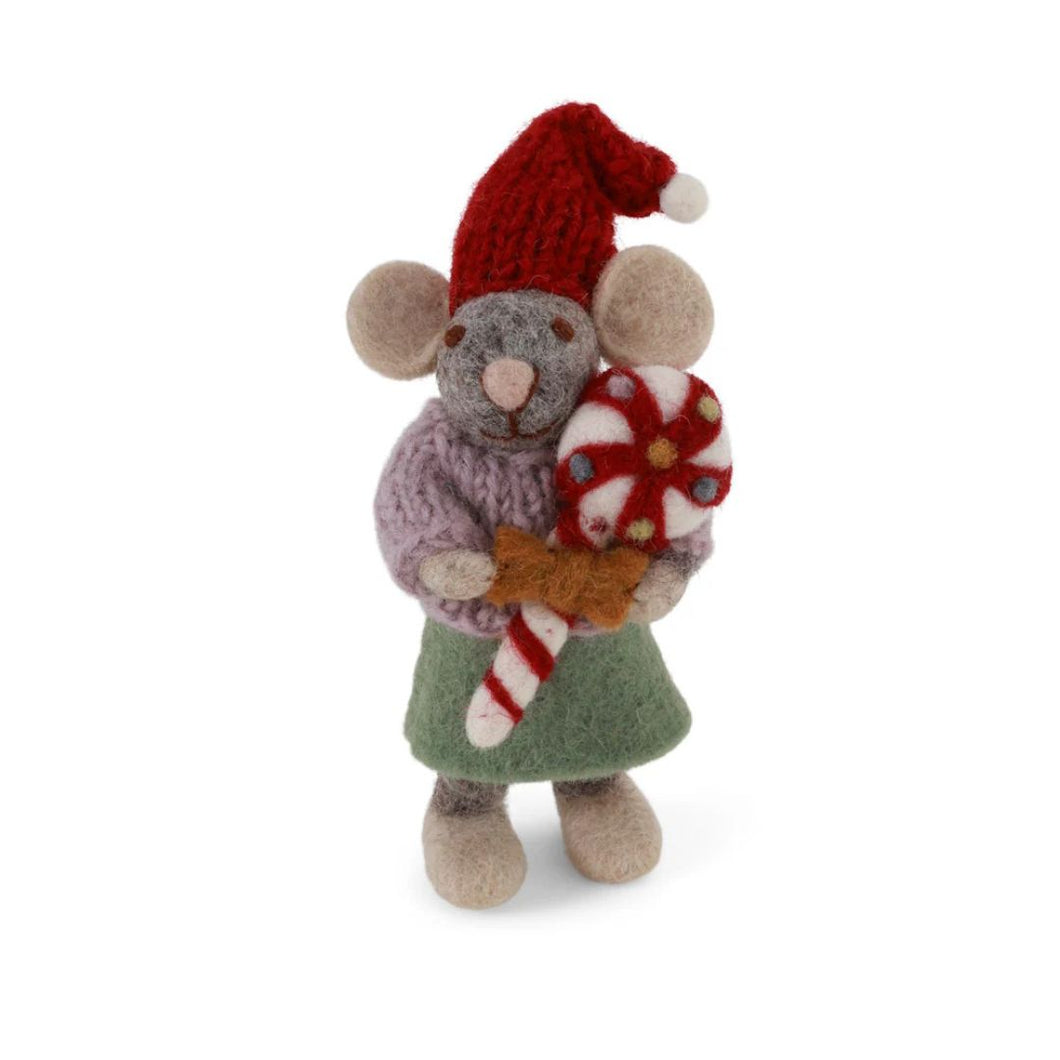 Gry & Sif Mouse Girl Small Grey with Candycane