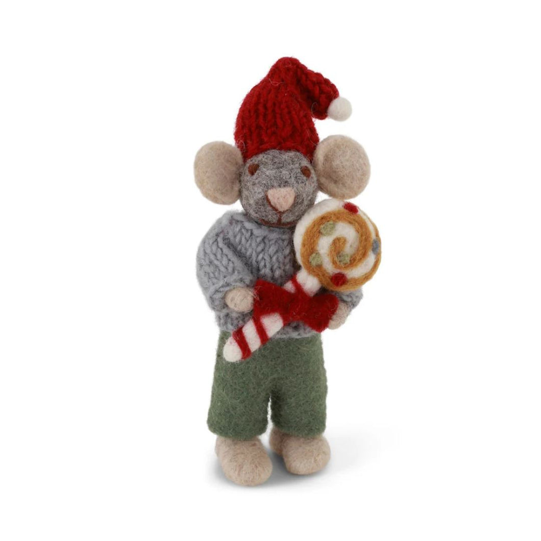 Gry & Sif Mouse Boy Small Grey with Candycane