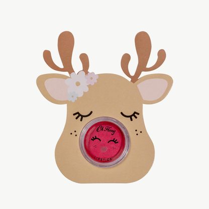 Oh Flossy Lipstick Stocking Stuffer - Rudolph Pink Ears w/ Flowers