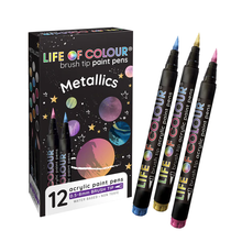 Load image into Gallery viewer, Life of Colour Metallic Brush Tip Acrylic Paint Pens
