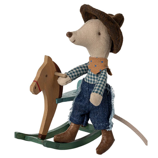 Maileg Cowboy Mouse on Rocking Horse