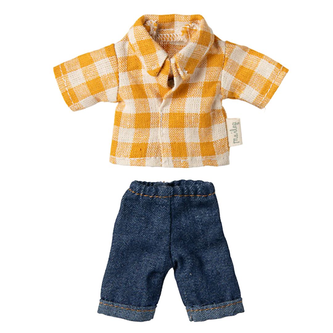 Maileg Yellow Checked Shirt and Pants for Dad Mouse