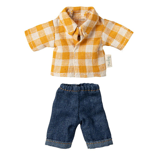 Maileg Yellow Checked Shirt and Pants for Dad Mouse
