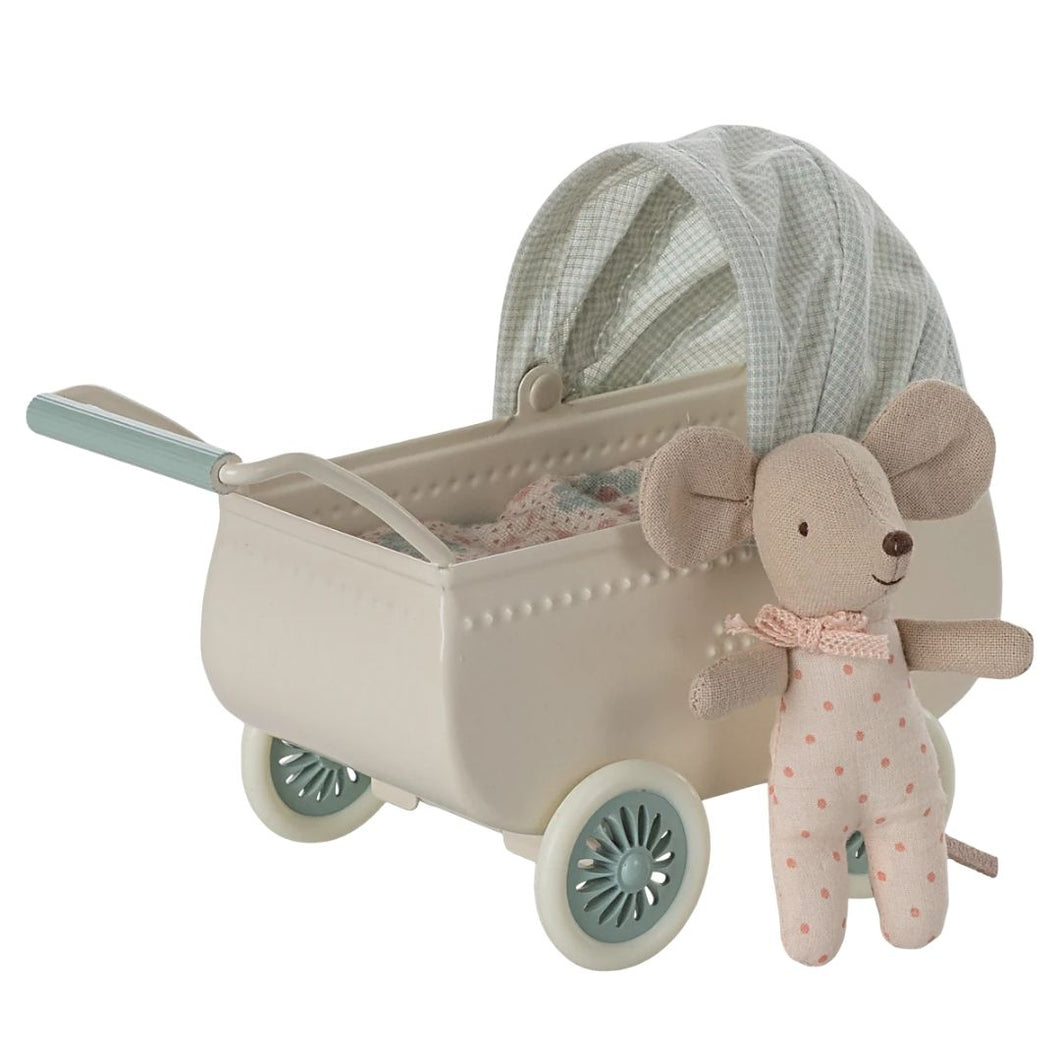 Maileg Pram with Baby Mouse Mint ** PRE-ORDER May **