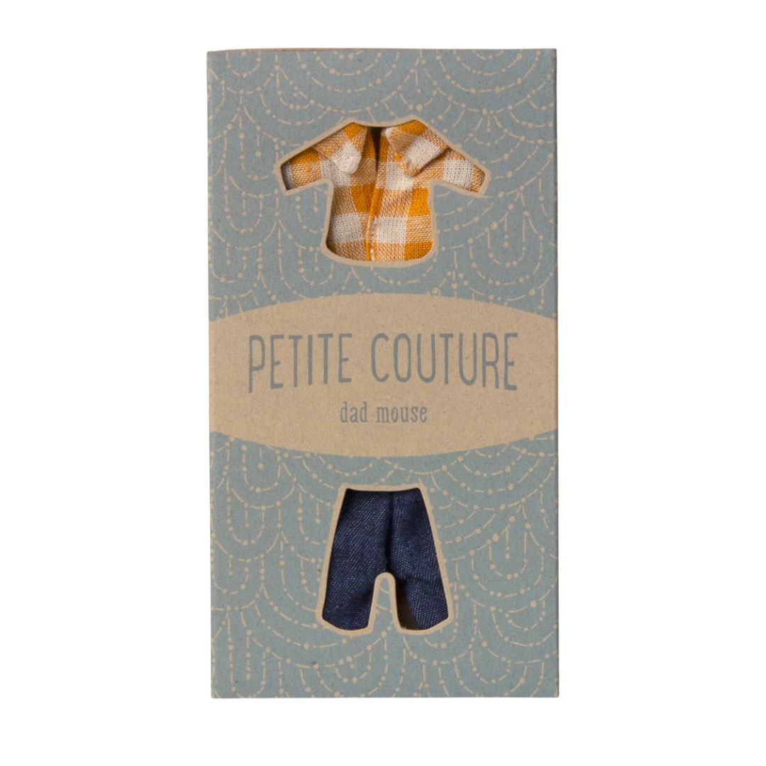 Maileg Yellow Checked Shirt and Pants for Dad Mouse