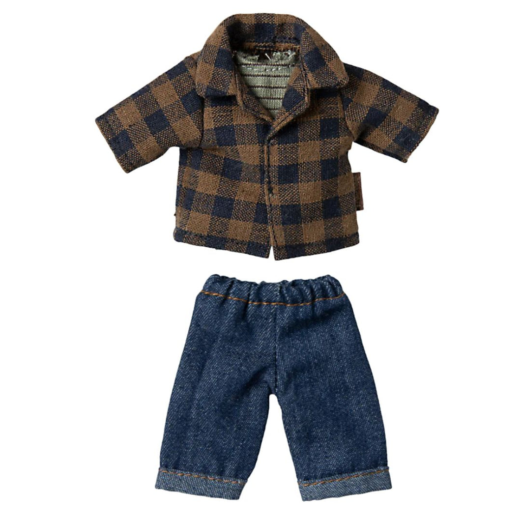 Maileg Brown Checked Shirt and Pants Dad Mouse ** PRE-ORDER May **