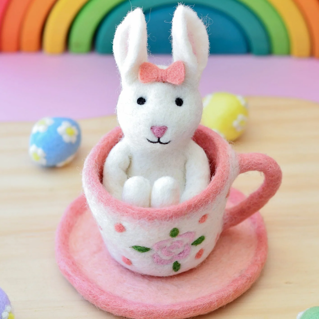 Tara Treasures Felt Rabbit with in Tea Cup Toy
