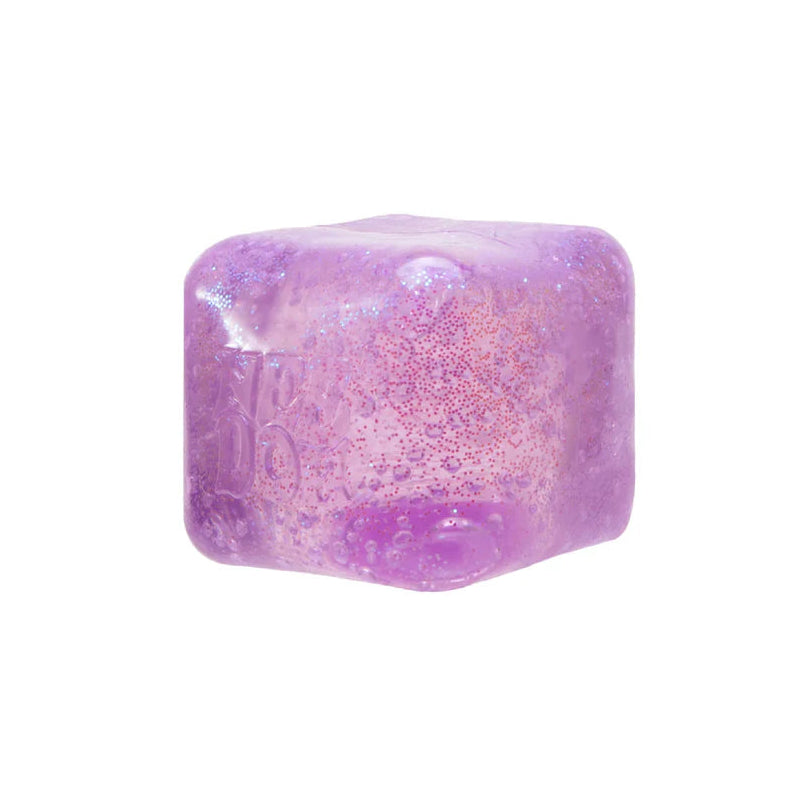Purple glittery cube on a white background