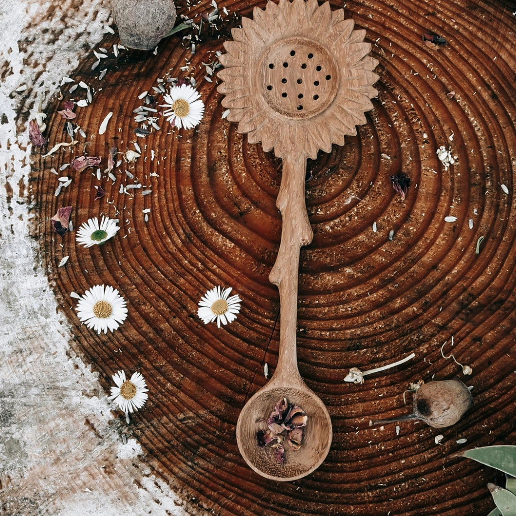 Wooden Sunflower Duo Spoon