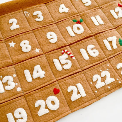 Tara Treasures Felt Christmas Advent Calendar in Gingerbread Colour