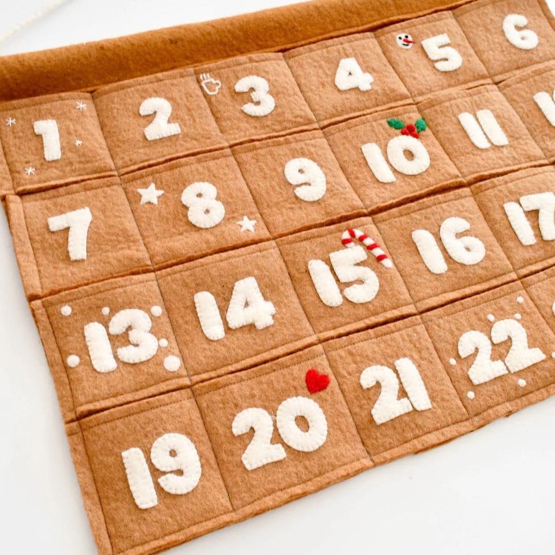 Tara Treasures Felt Christmas Advent Calendar in Gingerbread Colour