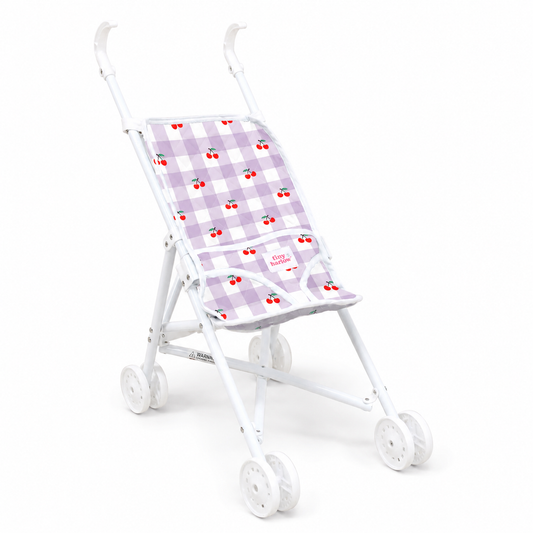 Tiny Harlow Doll's Stroller Lilac Gingham and Cherry